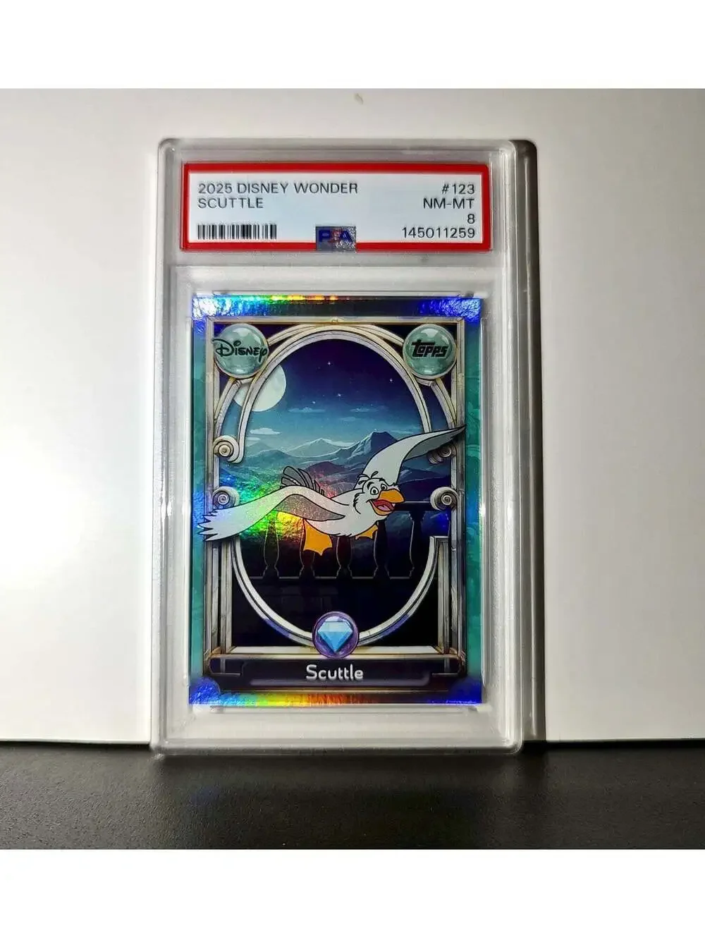 Scuttle 2025 Topps Disney Wonder #123 Diamond Card The Little Mermaid PSA 8
